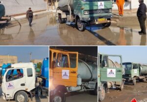 گسیل خودروهای جمع آوری روان آب شرکت نفت و گاز اروندان به منظور کمک رسانی به شهرهای درگیر آبگرفتگی